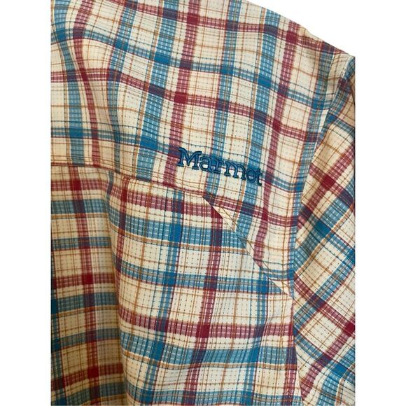 Marmot Mens Yellow Red Plaid For Life Short Sleeve Button-Down Shirt Size XL - Picture 4 of 9
